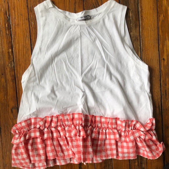NWT Zara tank, white red gingham ruffle bottom, M - Picture 2 of 5